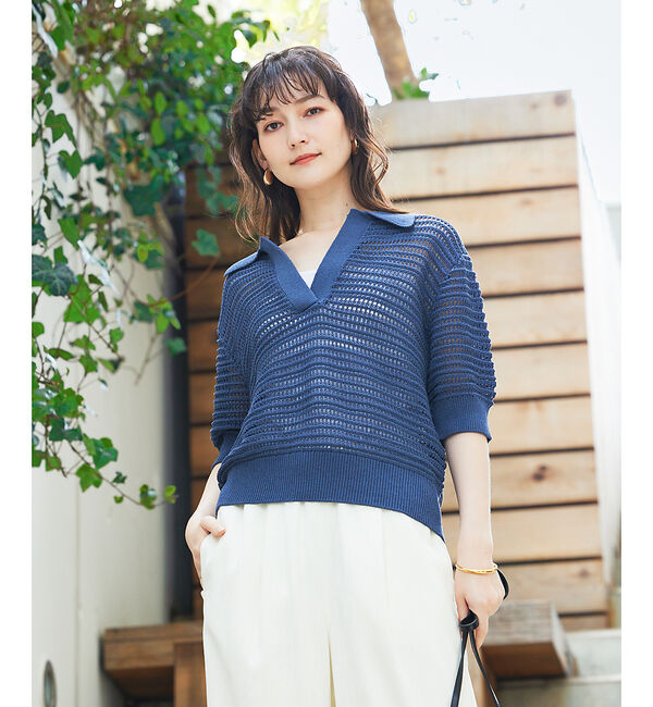 qualite「ガーターポロ襟ニット」|ニット・セーター|