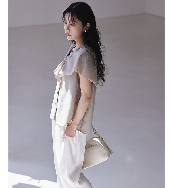 qualite「ラッフルカラーVネックブラウス」|シャツ・ブラウス|