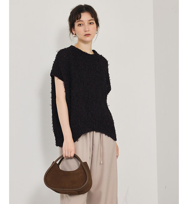 qualite「チュールフェザーニット」|ベスト・ジレ|ダークブラウン