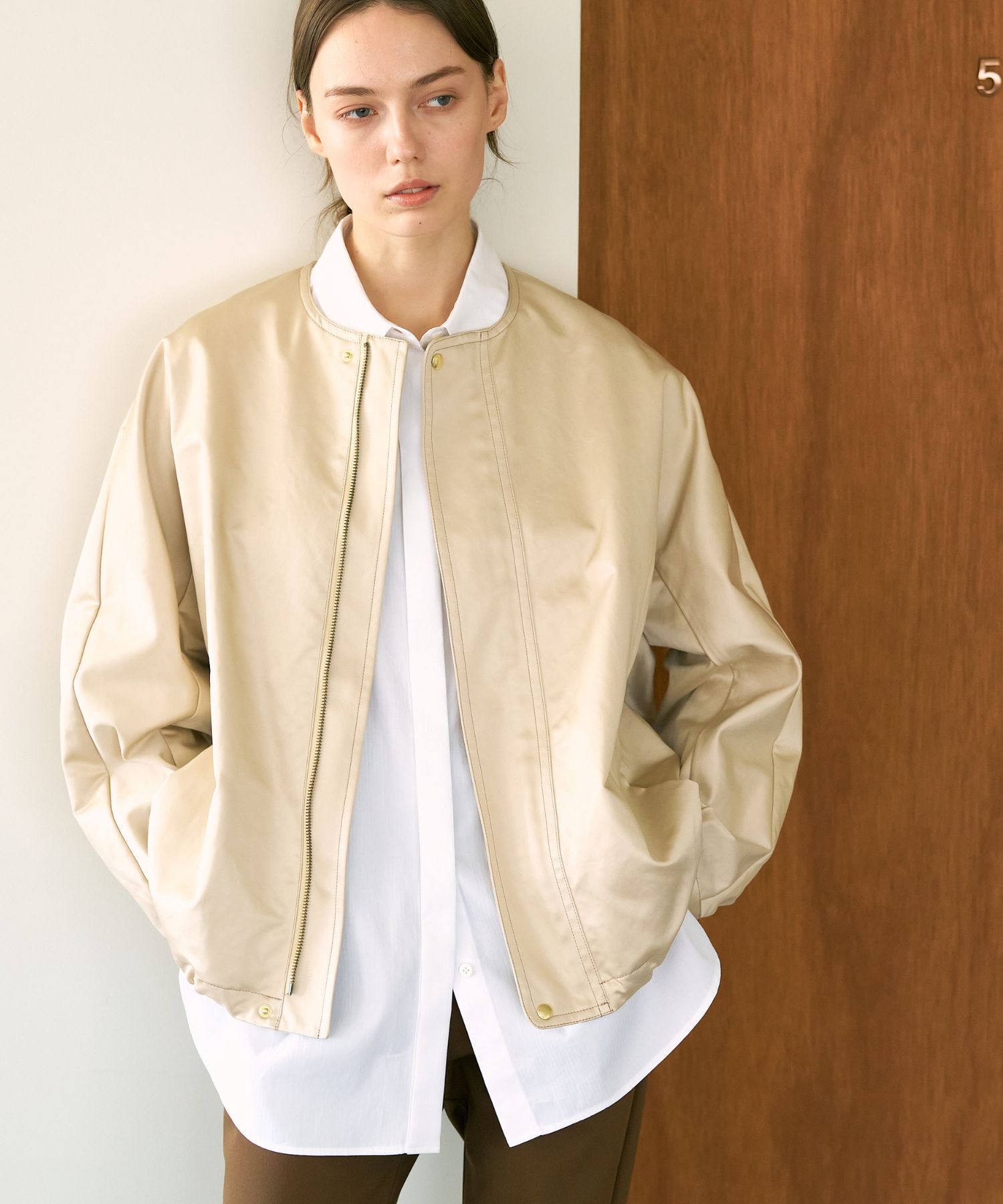 qualite「レザーライクブルゾン」|ブルゾン・スタジャン|クリーム