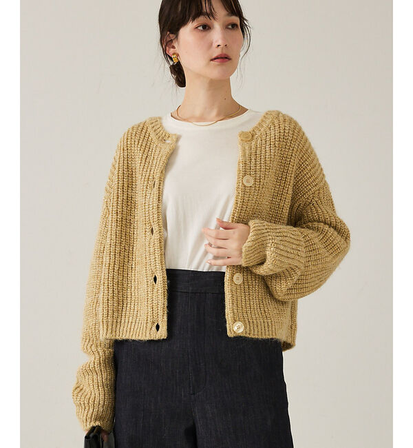 qualite「【前後で着回し可能】2WAYラメニットカーディガン」|カーディガン|ベージュ