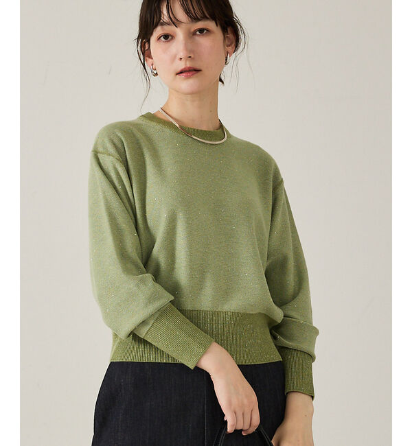 qualite「【スウェット気分で着られる】スパンコールニット」|ニット・セーター|グリーン