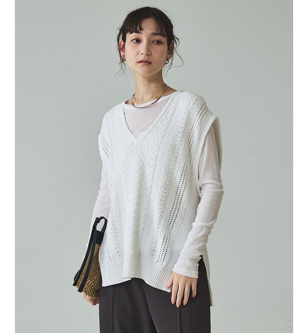 qualite「ケーブルニットベスト」|ベスト・ジレ|