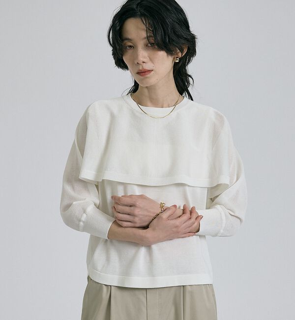 qualite「【ケープ&times;タンクの2WAY仕様】シアーケープニット」|シャツ・ブラウス|