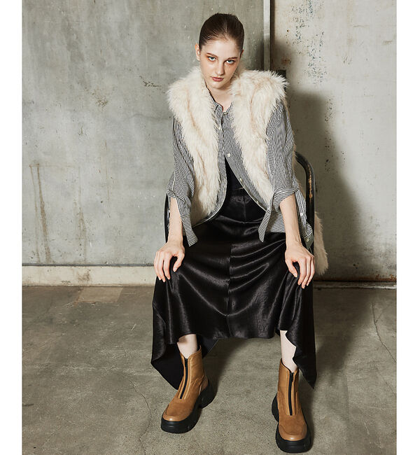 AU BANNISTER「【LAROUTE/軽量】フロントジップ 厚底ブーツ」|ショートブーツ|