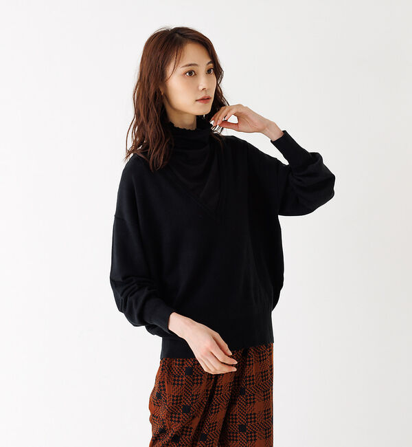 abahouse mavie「レーヨンアクリル深Vネックアンサンブル」|ニット・セーター|ブラック
