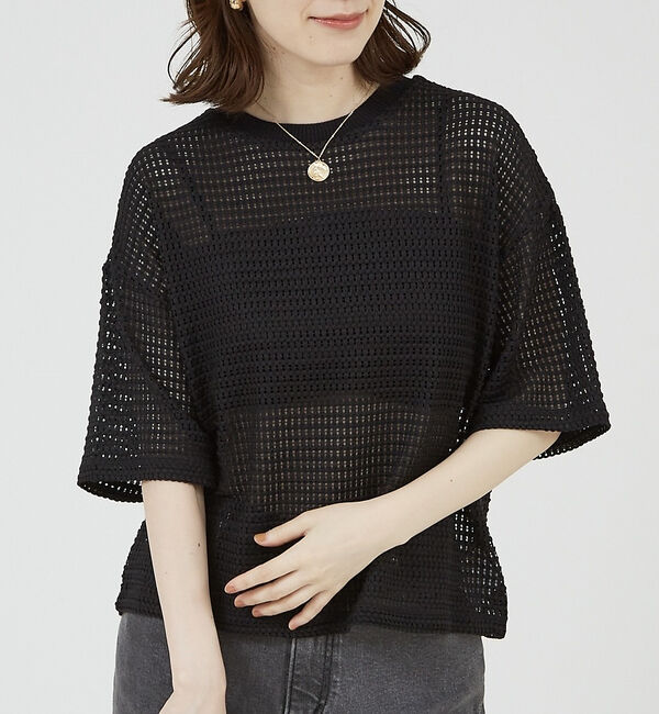 abahouse mavie「メッシュレースプルオーバー」|Tシャツ・カットソー|ブラック