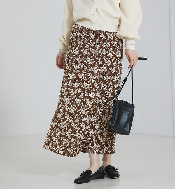 abahouse mavie「ベロア&プリントマーメイドスカート」|スカート|ブラウン