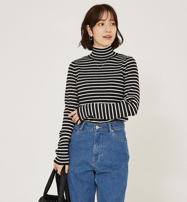 abahouse mavie「ストレッチリブハイネックプルオーバー」|ニット・セーター|ブラック系その他1