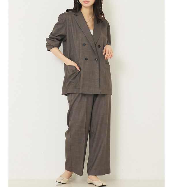 abahouse mavie「【上下２点セット】グレンチェックジャケット＆セミワイドパンツセットアップ」|その他|ブラウン系その他1