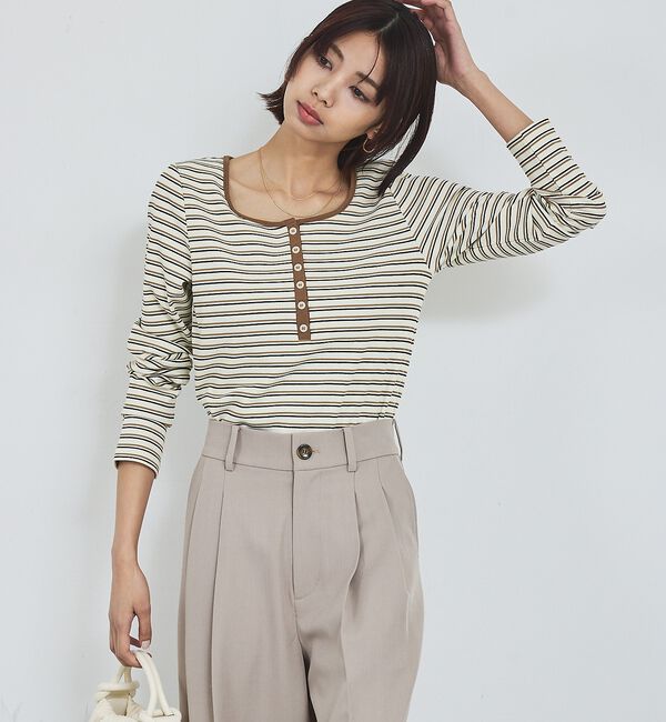 abahouse mavie「ボーダーヘンリーネックプルオーバー」|Tシャツ・カットソー|