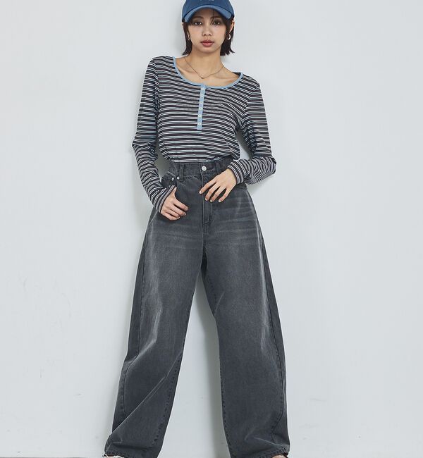 abahouse mavie「ボーダーヘンリーネックプルオーバー」|Tシャツ・カットソー|