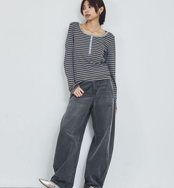 abahouse mavie「ボーダーヘンリーネックプルオーバー」|Tシャツ・カットソー|