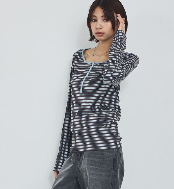 abahouse mavie「ボーダーヘンリーネックプルオーバー」|Tシャツ・カットソー|