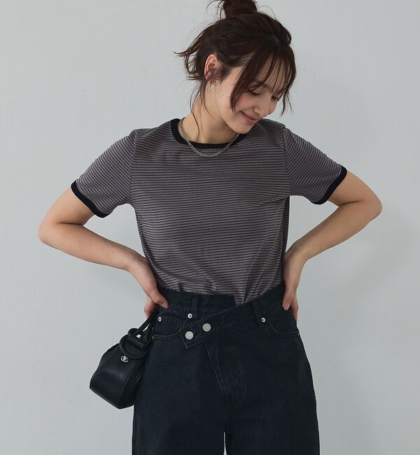 abahouse mavie「【リンガーT】ボーダーコンパクトTシャツ/夏服/半袖/スタイルアップ【予約】」|Tシャツ・カットソー|