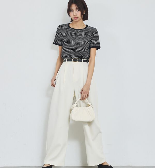 abahouse mavie「【リンガーT】ボーダーコンパクトTシャツ/夏服/半袖/スタイルアップ【予約】」|Tシャツ・カットソー|