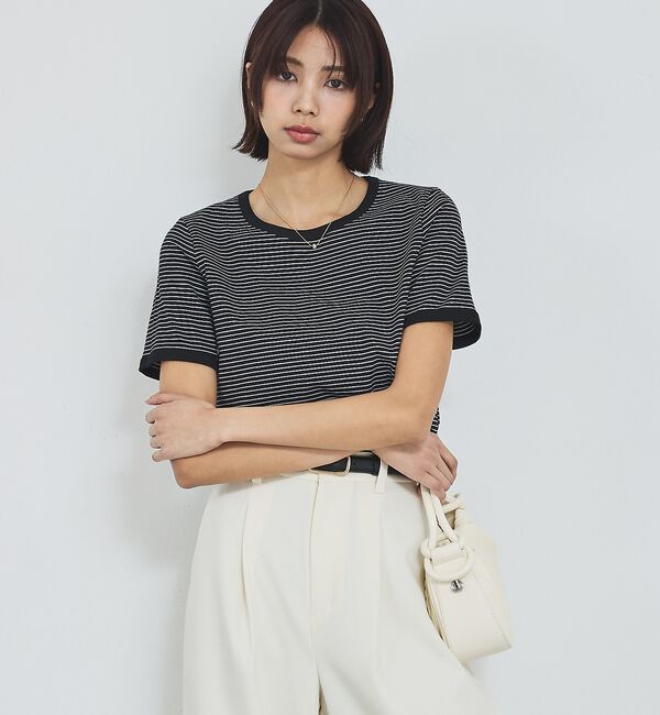 abahouse mavie「【リンガーT】ボーダーコンパクトTシャツ/夏服/半袖/スタイルアップ【予約】」|Tシャツ・カットソー|