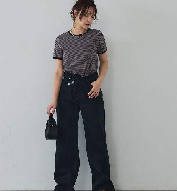 abahouse mavie「【リンガーT】ボーダーコンパクトTシャツ/夏服/半袖/スタイルアップ【予約】」|Tシャツ・カットソー|