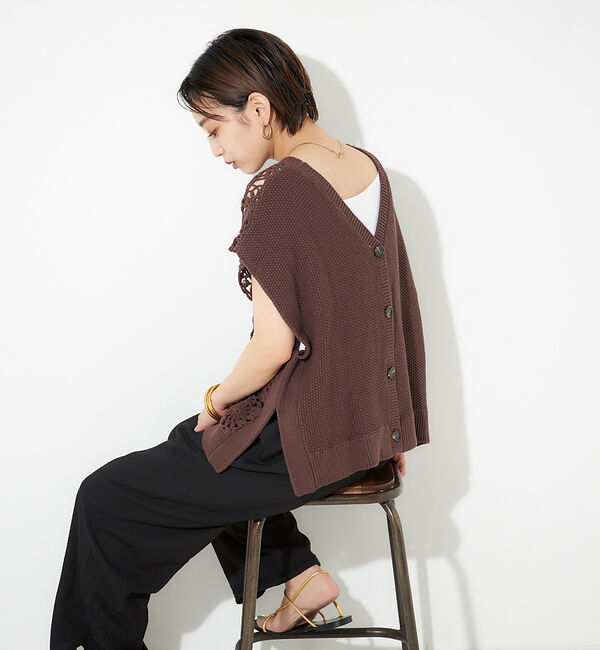 NOMINE「かぎ針カノコ3WAYベストプルーバーカーディガン」|ニット・セーター|