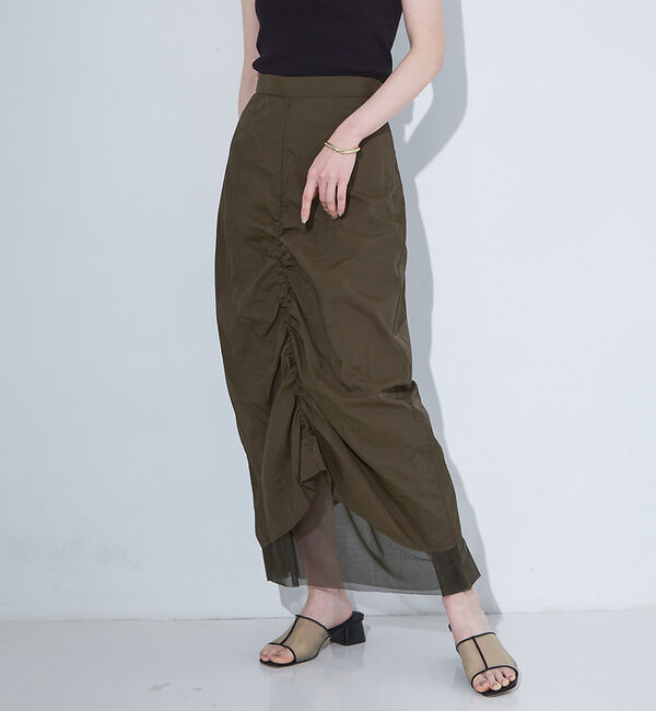 NOMINE「【セットアップ着用可】マルチWAY ドロスト ワッシャー チュール スカート」|スカート|カーキ
