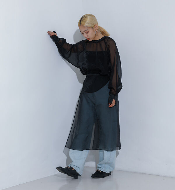 NOMINE「【上下2点セット/セットアップ対応】シアーブラウス＋スカートSET UP【WEB」|シャツ・ブラウス|ブラック