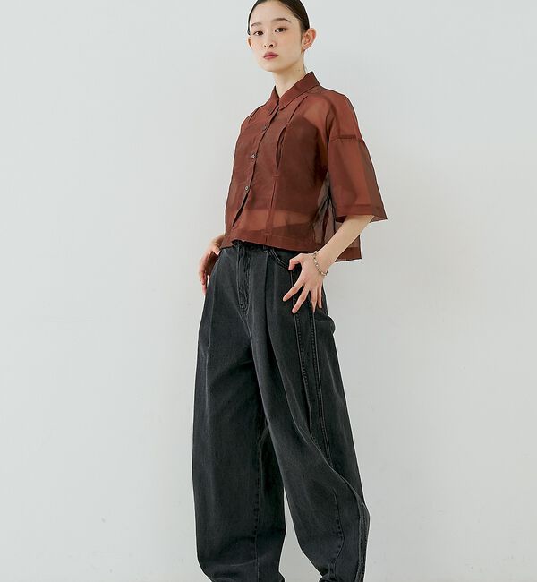 NOMINE「サイドライン タック ワイド ハイウエスト デニムパンツ」|デニム|