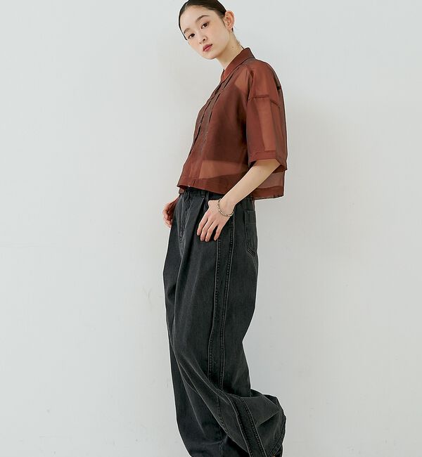 NOMINE「サイドライン タック ワイド ハイウエスト デニムパンツ」|デニム|