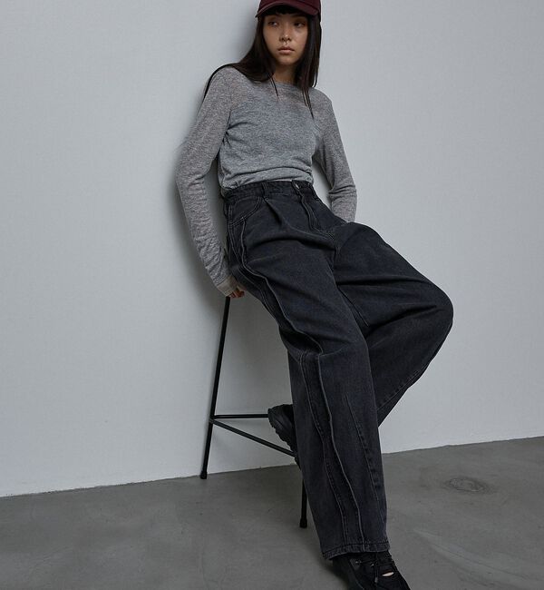 NOMINE「サイドライン タック ワイド ハイウエスト デニムパンツ」|デニム|