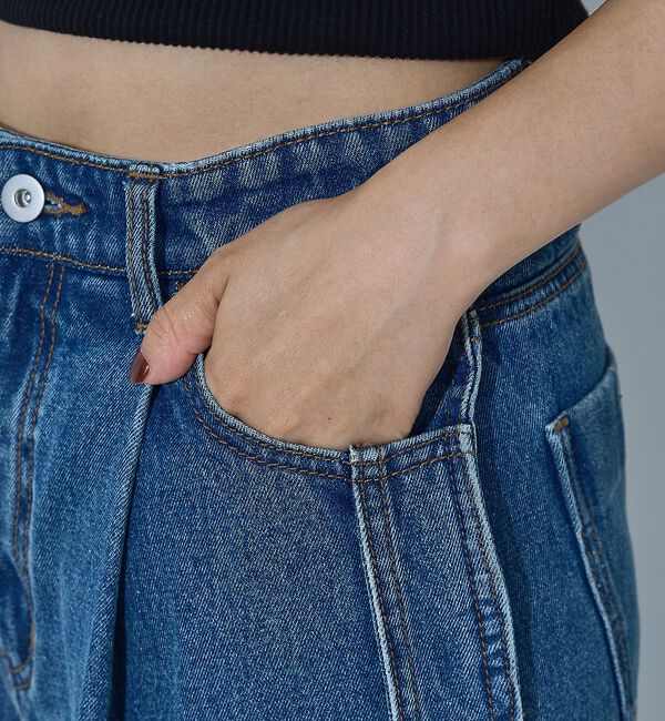 NOMINE「サイドライン タック ワイド ハイウエスト デニムパンツ」|デニム|