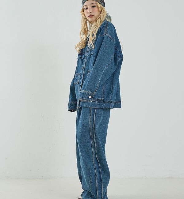 NOMINE「サイドライン タック ワイド ハイウエスト デニムパンツ」|デニム|