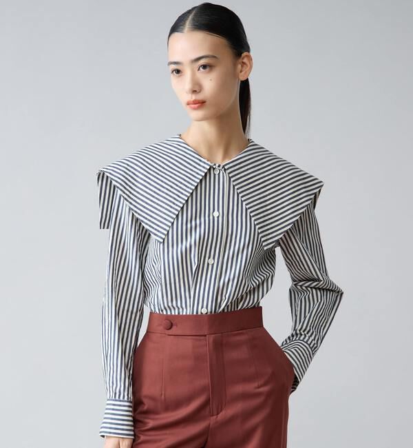 TIARA「ビッグカラーシャツブラウス」|シャツ・ブラウス|ストライプ