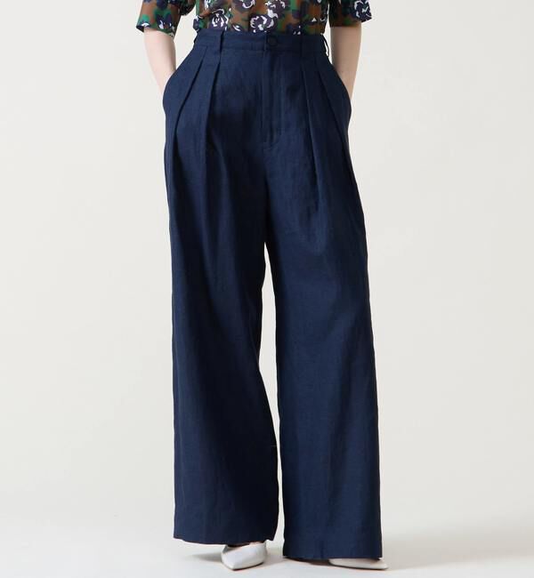 TIARA「リネンタックワイドパンツ」|その他|ネイビー