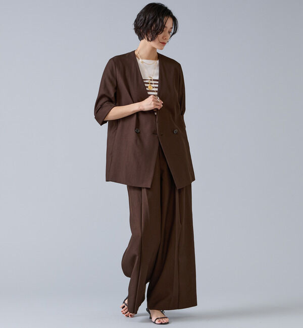 Liesse「テンセルナイロンVカラージャケット」|ノーカラージャケット|