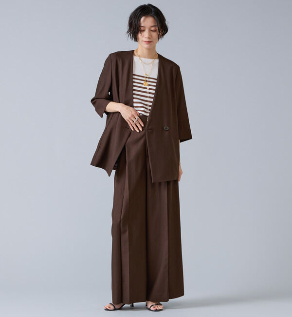 Liesse「テンセルナイロンVカラージャケット」|ノーカラージャケット|