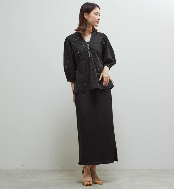 Soffitto「インド綿ドット刺繍バックオープンブラウス」|シャツ・ブラウス|