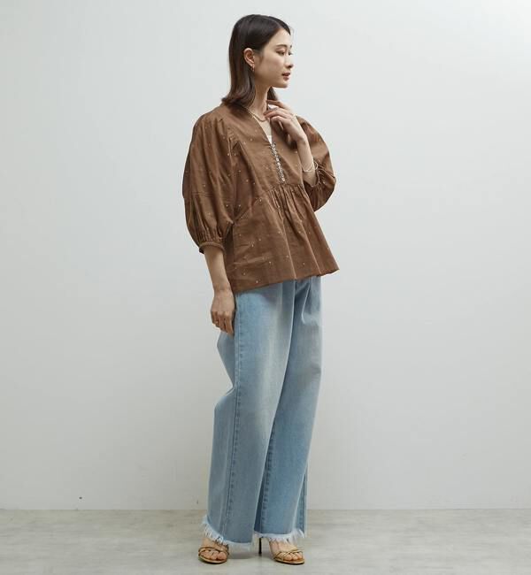 Soffitto「インド綿ドット刺繍バックオープンブラウス」|シャツ・ブラウス|