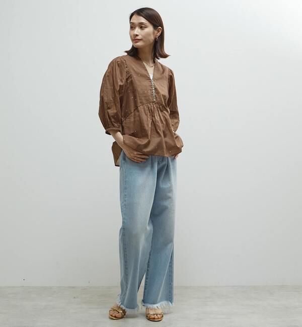 Soffitto「インド綿ドット刺繍バックオープンブラウス」|シャツ・ブラウス|