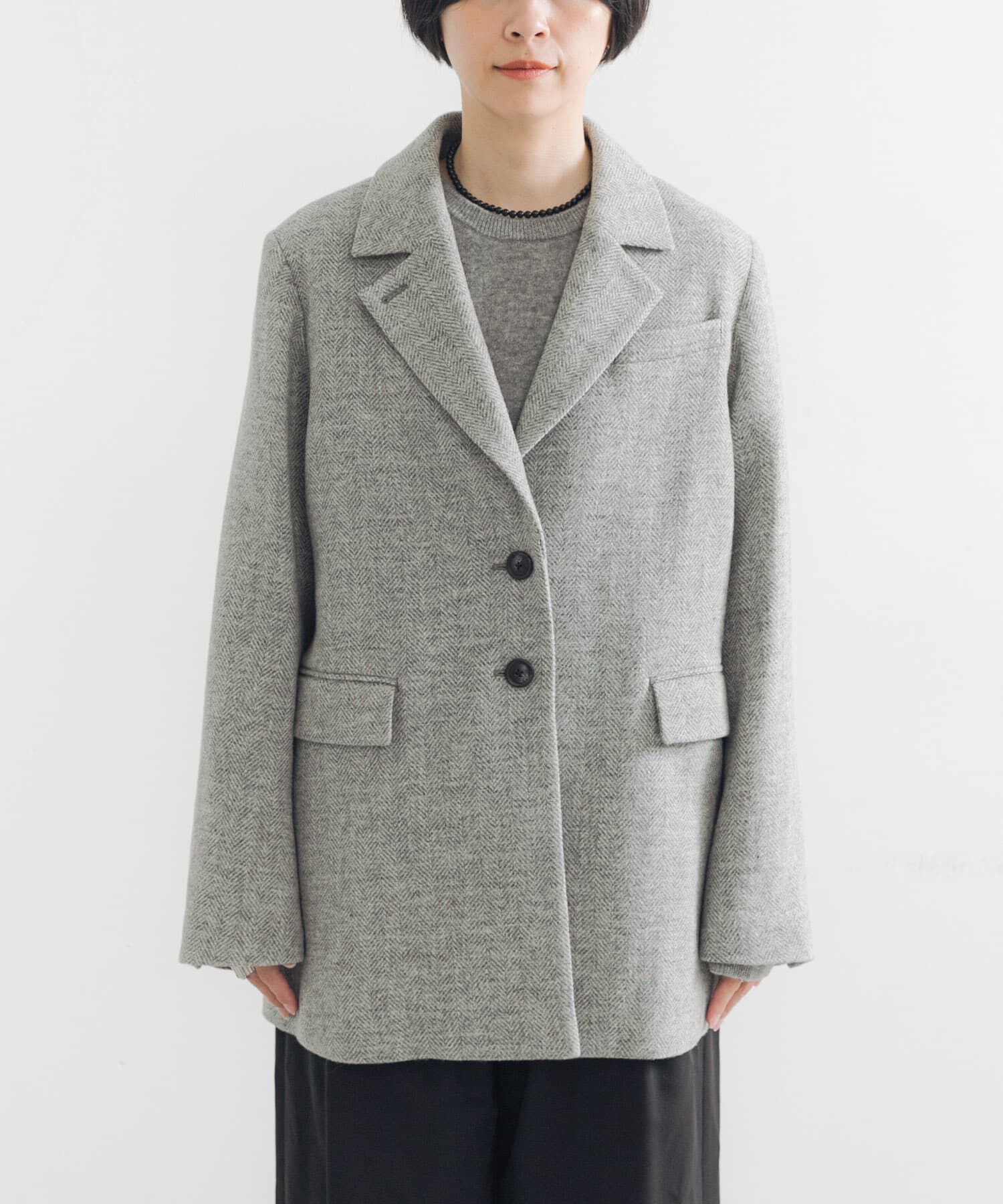 URBAN RESEARCH「ブリティッシュウールツイードジャケット」|ノーカラーコート|