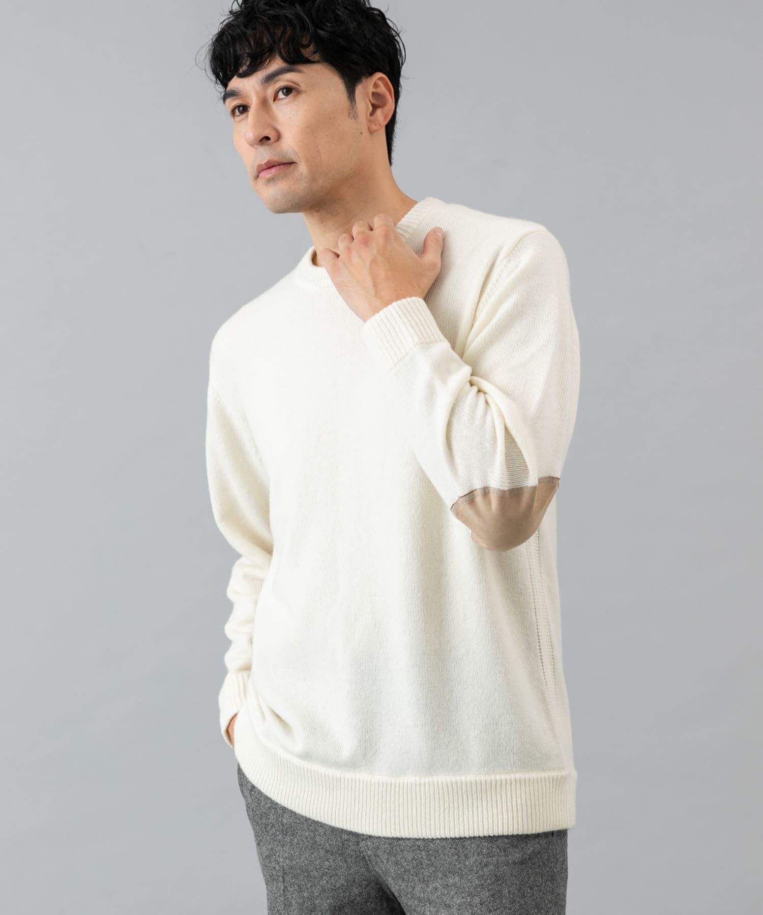 URBAN RESEARCH ROSSO「『XLサイズあり』ハミルトンラムズウールエルボーパッチニット」|ニット・セーター|