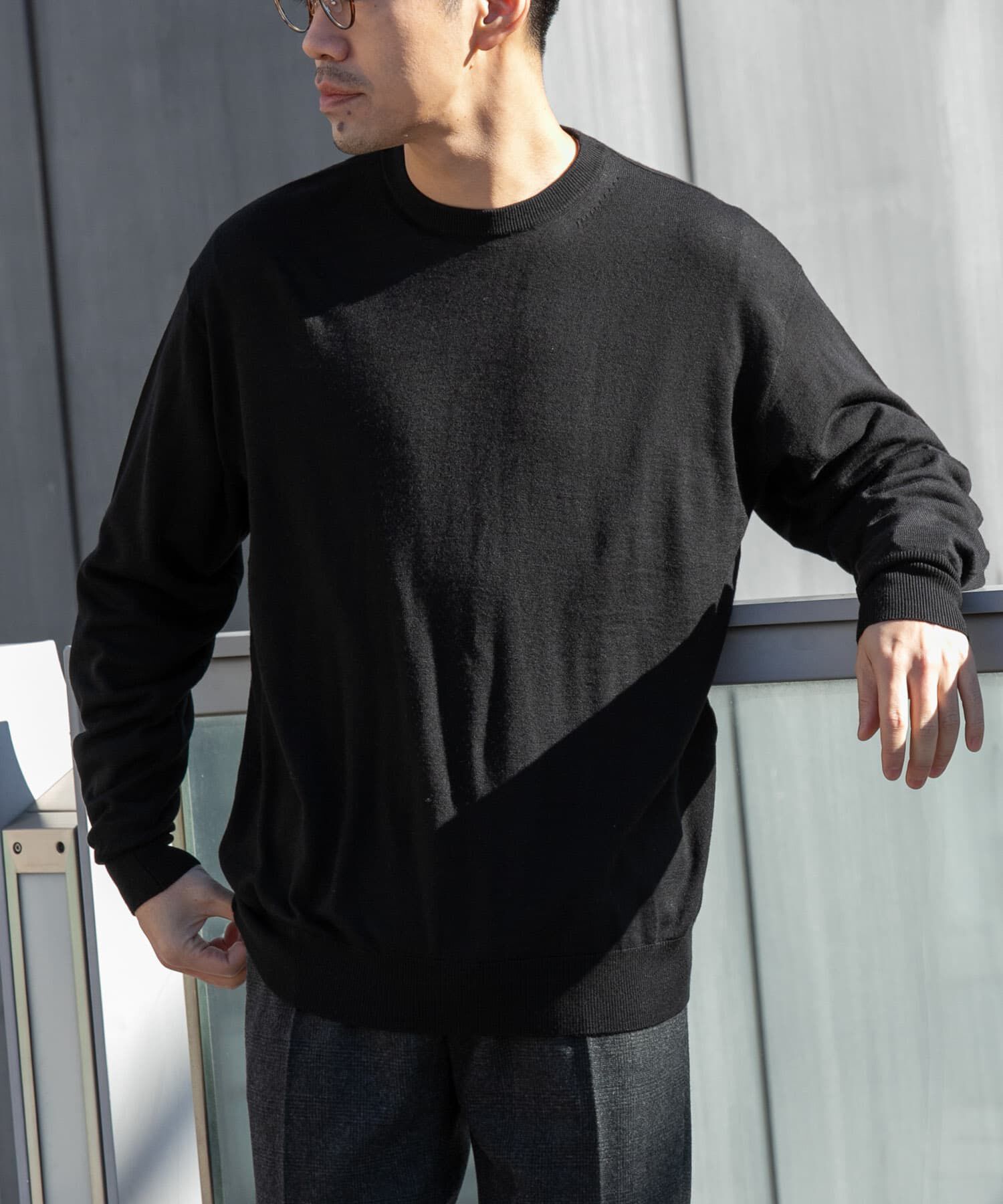 URBAN RESEARCH ROSSO「イタリア糸メリノウールクルーニット」|ニット・セーター|ブラック