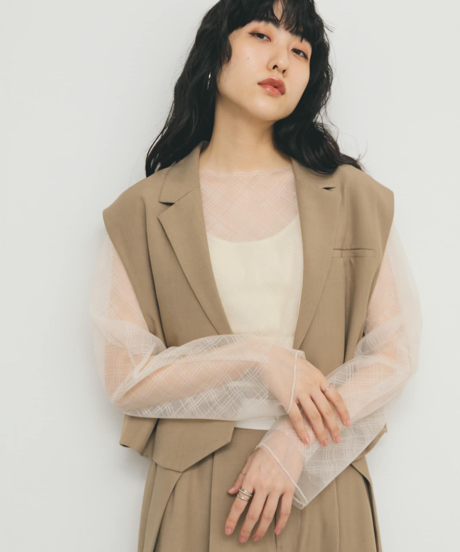  「リバーシブルレイヤードチュールカットソー」|Tシャツ・カットソー|ホワイト系その他