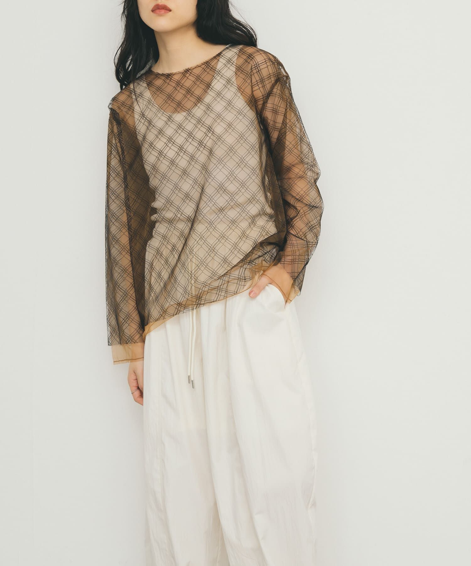  「リバーシブルレイヤードチュールカットソー」|Tシャツ・カットソー|