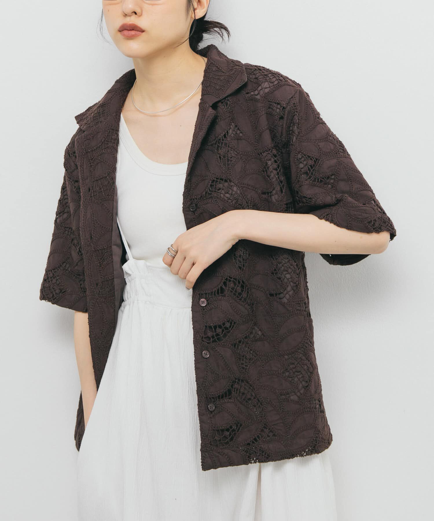  「ケミカルレースBIGシャツ」|シャツ・ブラウス|ブラウン