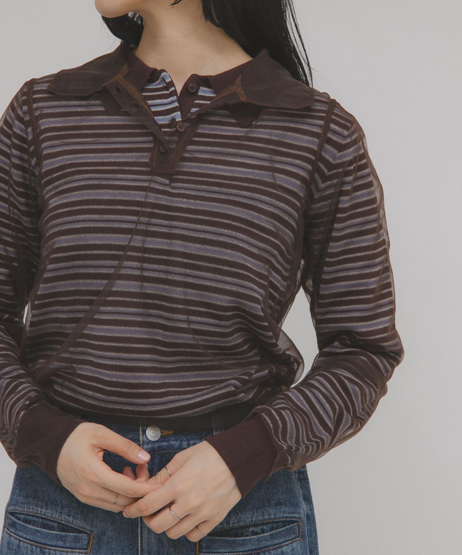  「チュールレイヤードニットシャツ」|ニット・セーター|