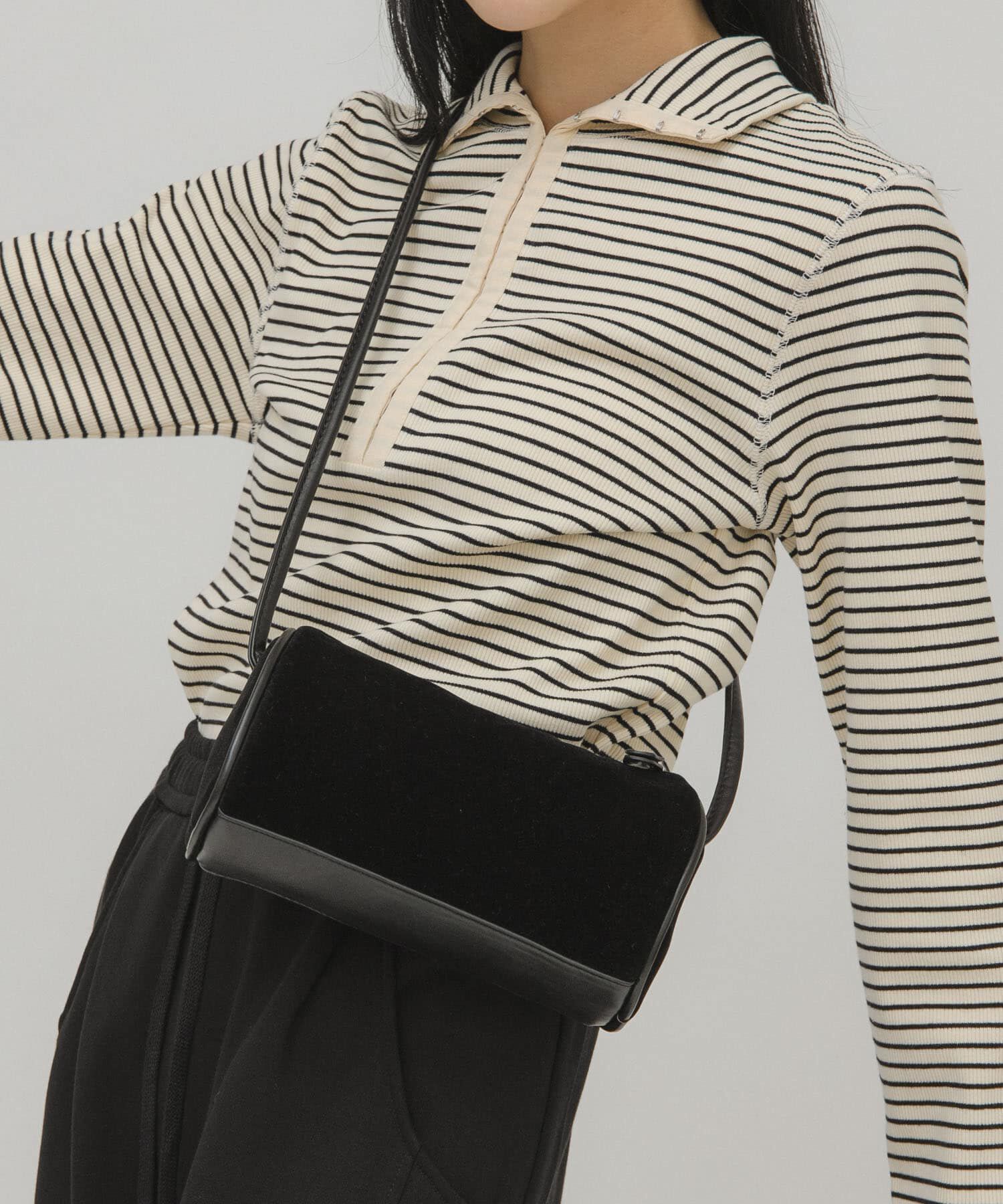  「ステッチデザインベロアミニBAG」|ショルダー・メッセンジャー|ブラック