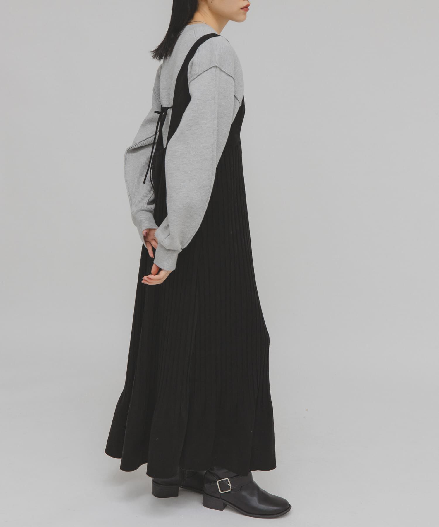  「ピーチスキンプリーツワンピース」|ワンピース|ブラック