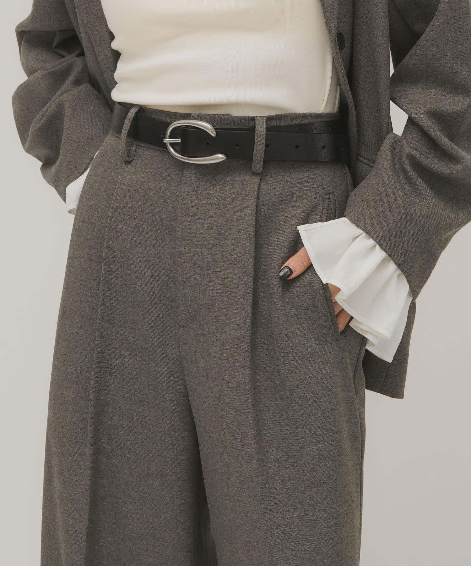  「バックルデザインレザーベルト」|ベルト|ブラック