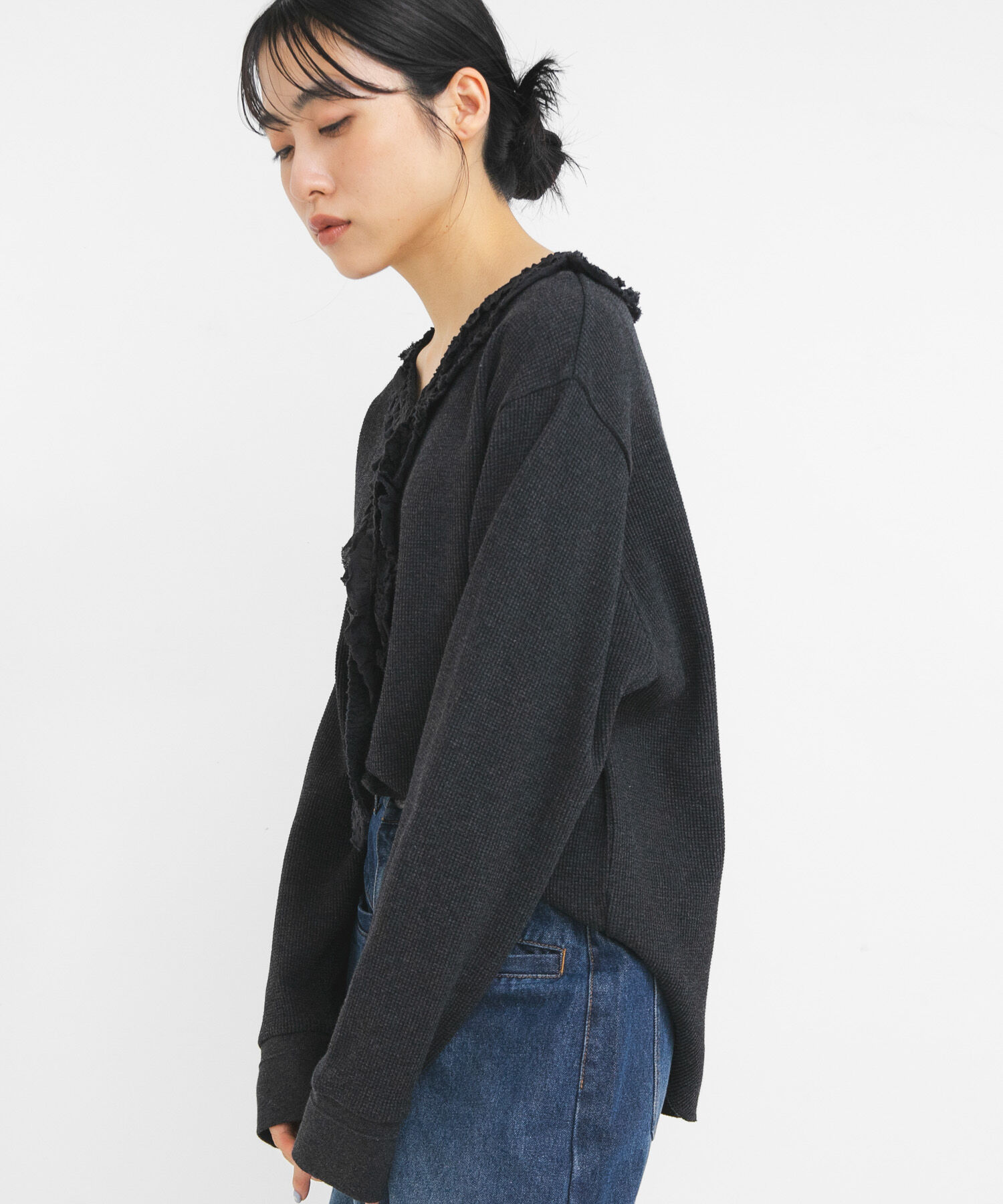  「レースフリルワッフルプルオーバー」|Tシャツ・カットソー|
