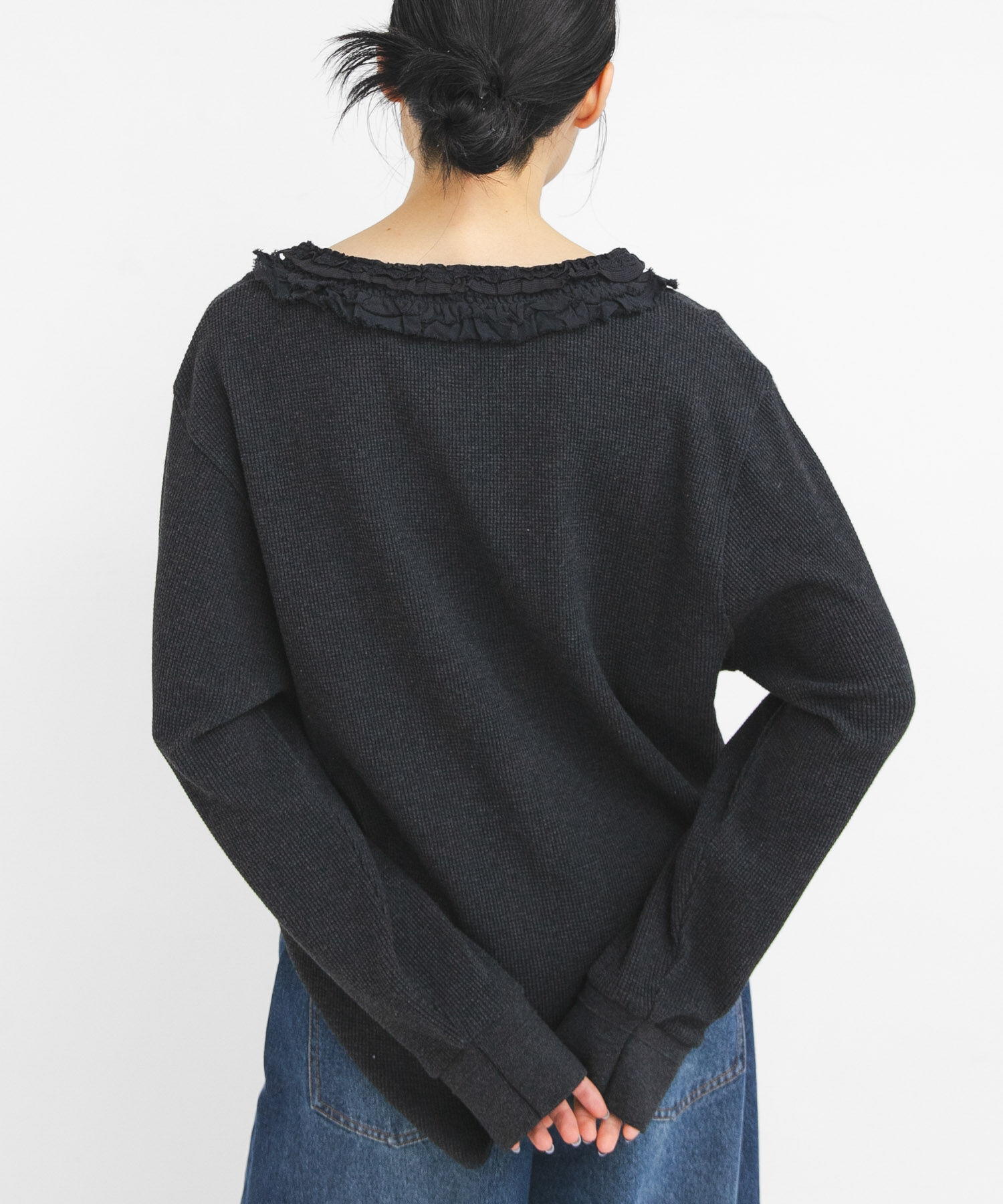  「レースフリルワッフルプルオーバー」|Tシャツ・カットソー|