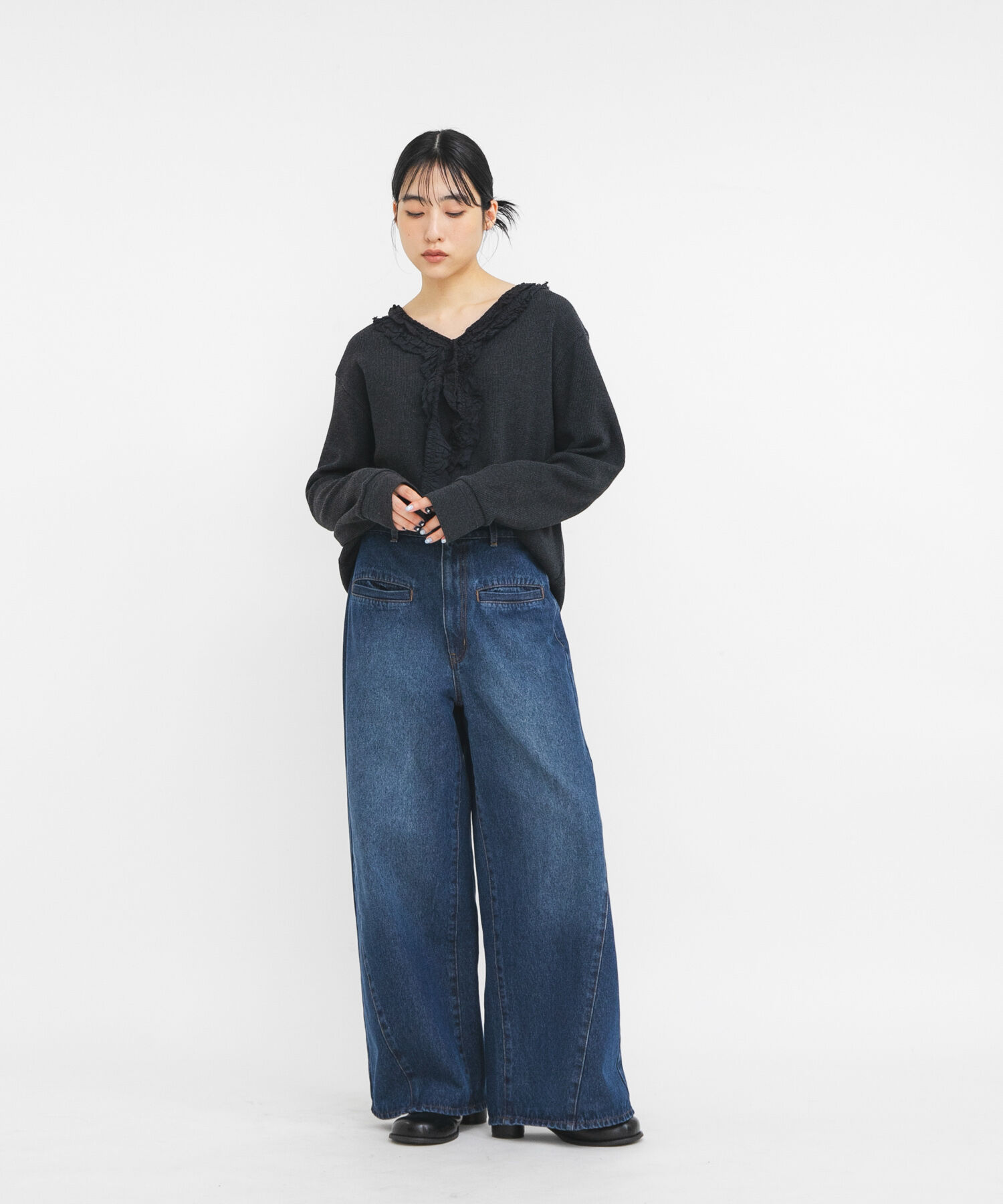  「レースフリルワッフルプルオーバー」|Tシャツ・カットソー|